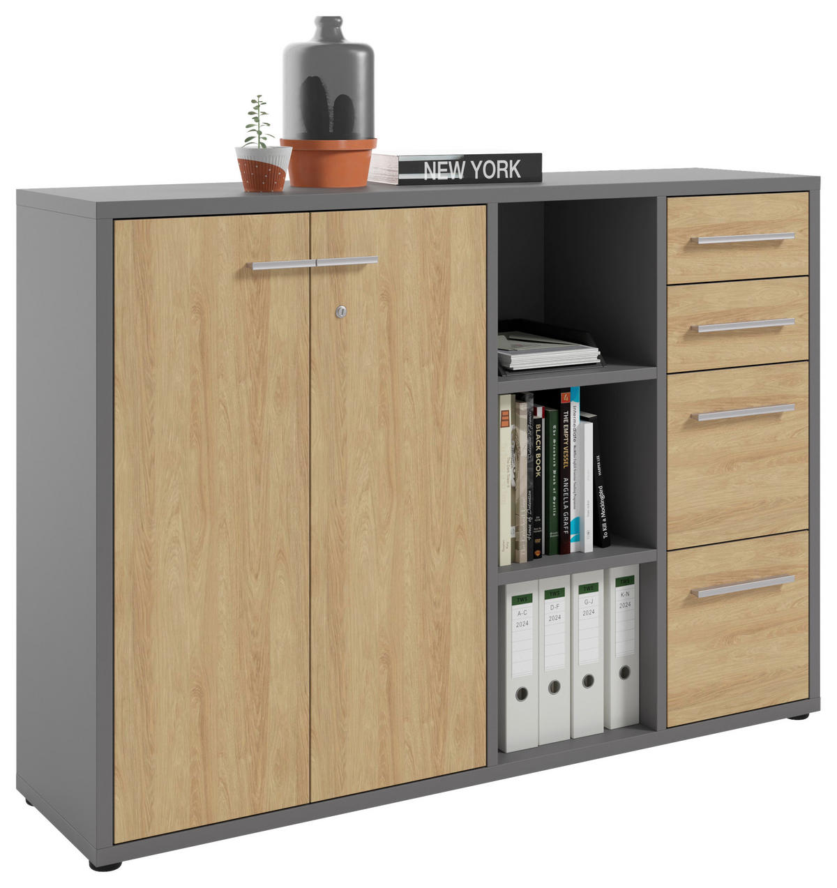 SIDEBOARD Texas  in 154,9/110/40 cm  - Alufarben/Schwarz, MODERN, Holzwerkstoff/Kunststoff (154,9/110/40cm)