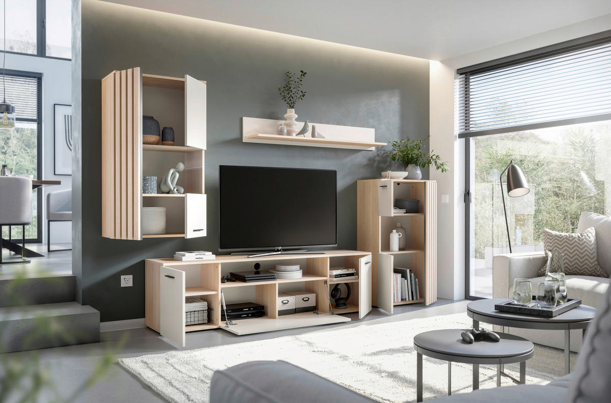 REGAL ZA DNEVNI BORAVAK boje hrasta, kašmir   - kašmir/boje hrasta, Moderno, staklo/drvni materijal (290/190/40cm) - Hom`in