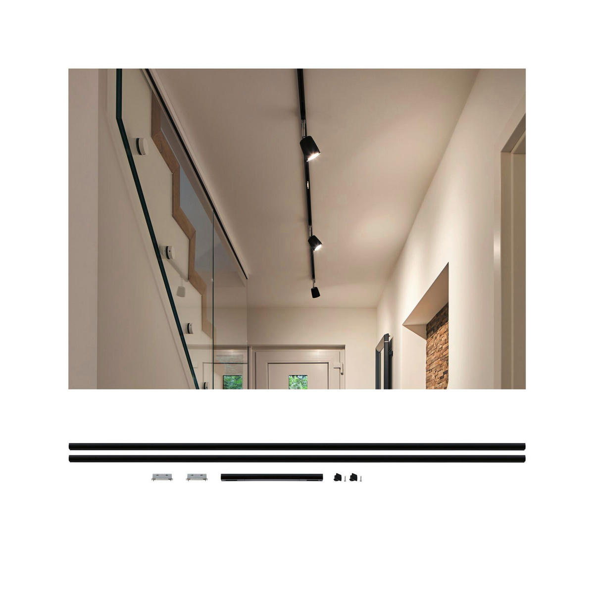 SCHIENENSYSTEM URail Basis-Set 230 cm  - Schwarz/Weiß, Basics, Metall (230cm) - Paulmann