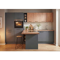 ECKKÜCHE Girona 325/184 cm  in Graphitfarben, Walnussfarben  - Walnussfarben/Schwarz, Basics, Holzwerkstoff/Metall (325/184cm) - P & B