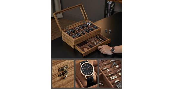 UHRENBOX - Nussbaumfarben, Trend, Glas/Holz (34/12.5/19cm) - Boxxx