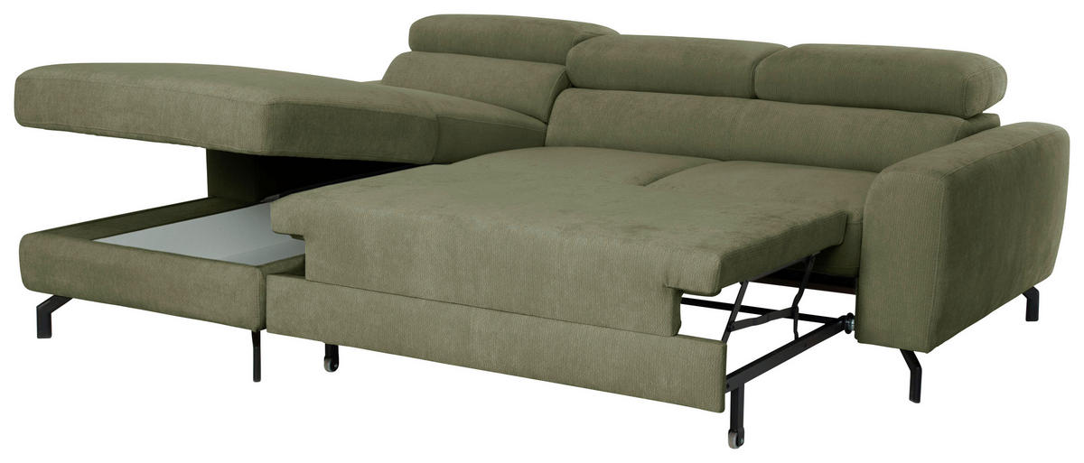 ECKSOFA LARGO in Chenille Grün  177/226 cm  - Schwarz/Grün, Design, Textil/Metall (177/226cm) - Livetastic