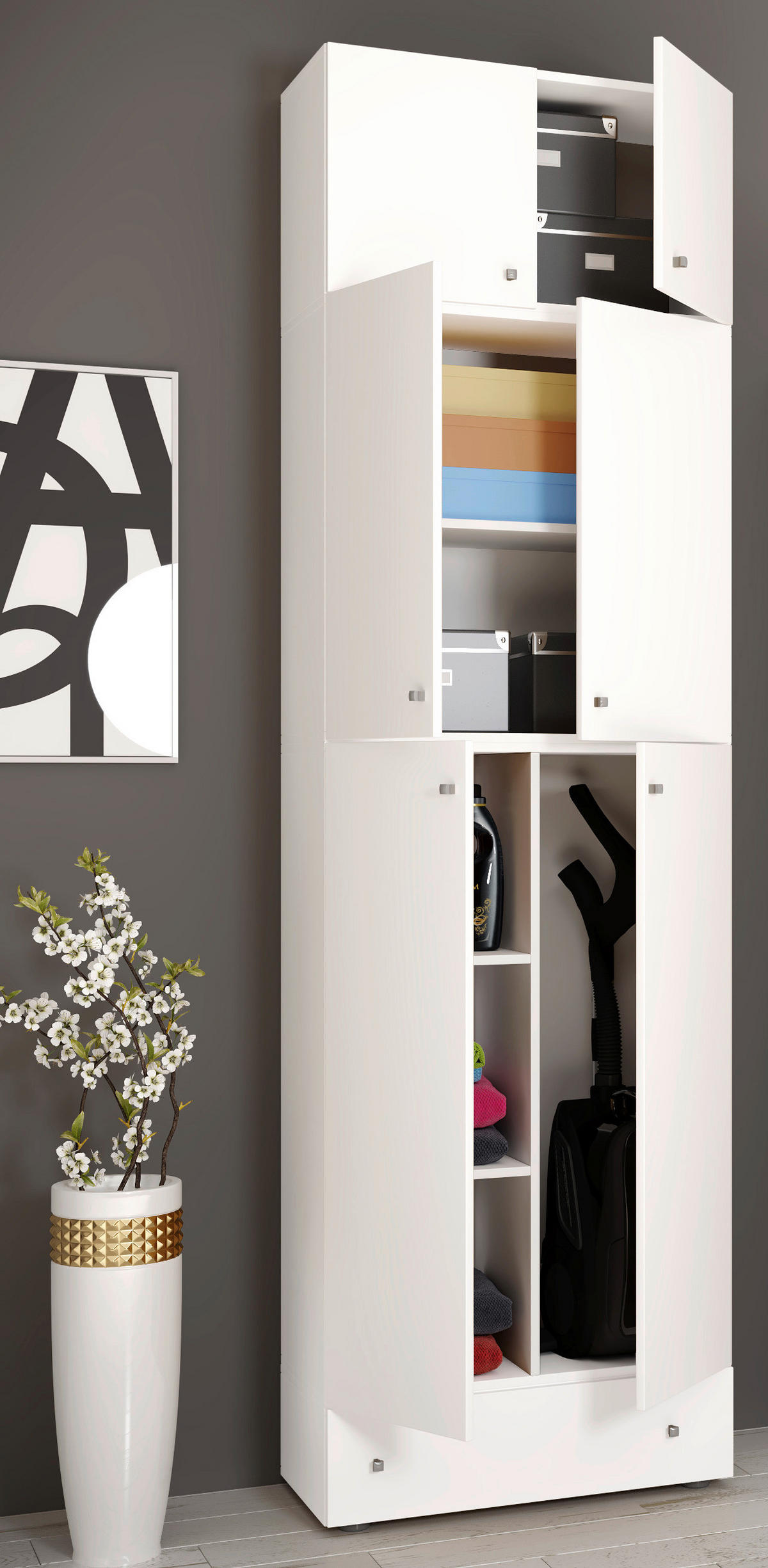 MULTISKÅP 70/240/39 cm 6-dörrar - vit/grå, Modern, trämaterial/plast (70/240/39cm) - MID.YOU