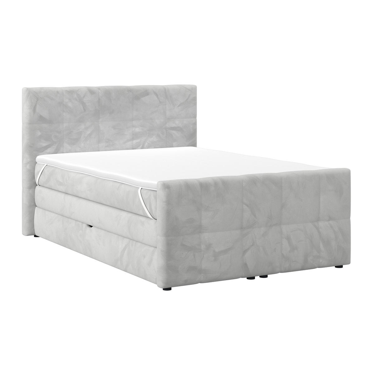 BOXSPRINGBETT 140/200 cm,  in Hellgrau, gepolstertes Kopfteil, Bettkasten, Topper, Matratzen, H2 + H2 = mittel  - Hellgrau, KONVENTIONELL, Holz/Holzwerkstoff (140/200cm) - Luca Bessoni