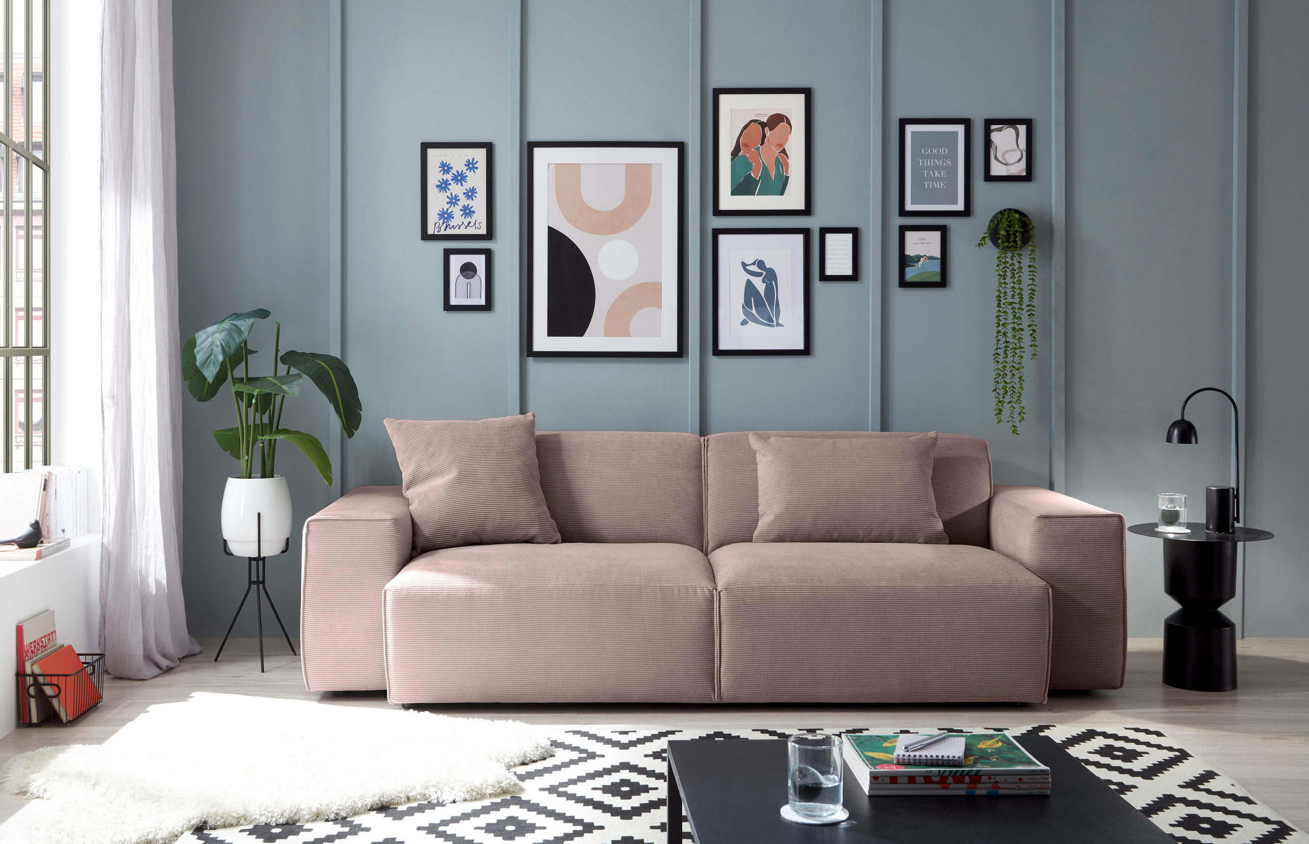 3-SITZER-SOFA in Cord Altrosa  - Schwarz/Altrosa, Design, Kunststoff/Textil (236/71/101cm) - Pure Home Lifestyle