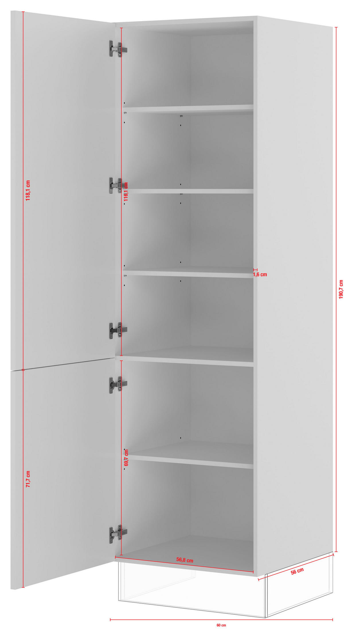 GESCHIRRSCHRANK 60/206,2/57,6 cm  in Weiß  - Edelstahlfarben/Weiß, Basics, Holzwerkstoff/Metall (60/206,2/57,6cm) - Impuls