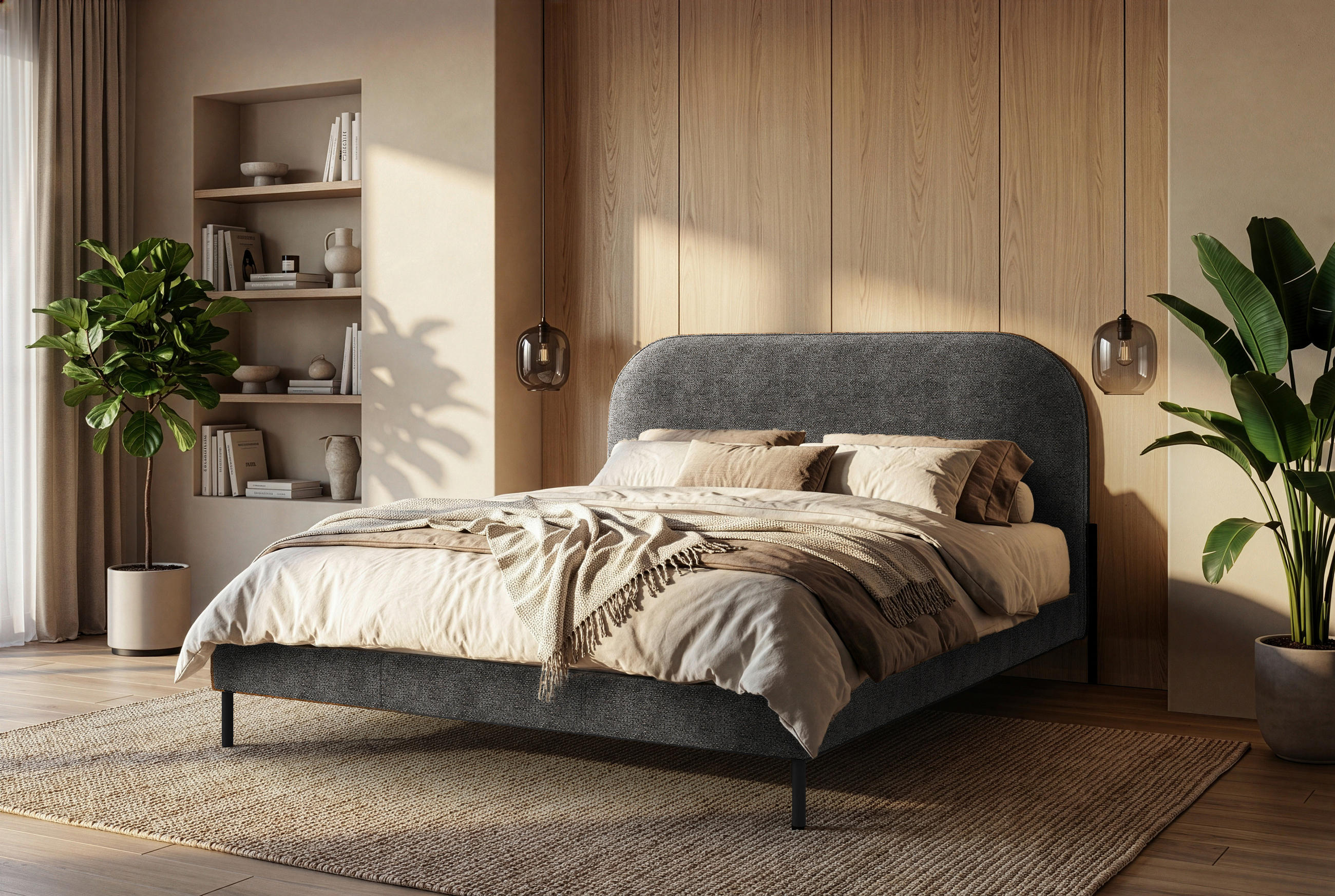 STOPPAD SÄNG ,140/200 cm  i antracit  - svart/antracit, Modern, metall/trämaterial (140/200cm) - MID.YOU