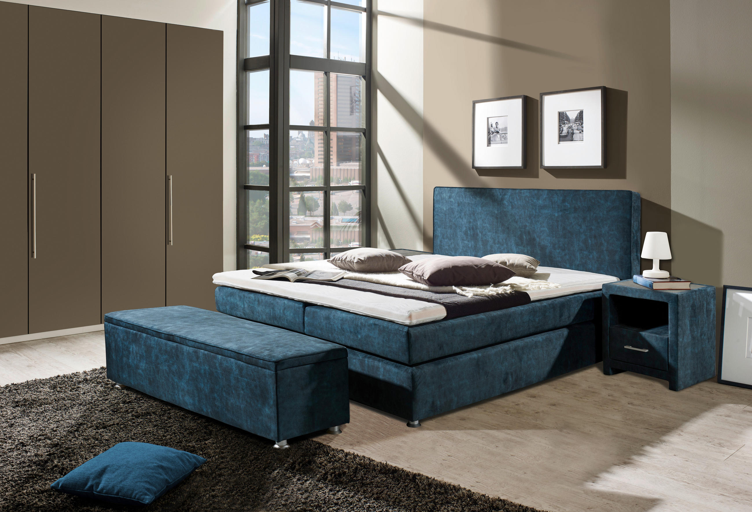 BOXSPRINGBETT 180/200 cm  in Dunkelblau  - Chromfarben/Dunkelblau, KONVENTIONELL (180/200cm) - Carryhome