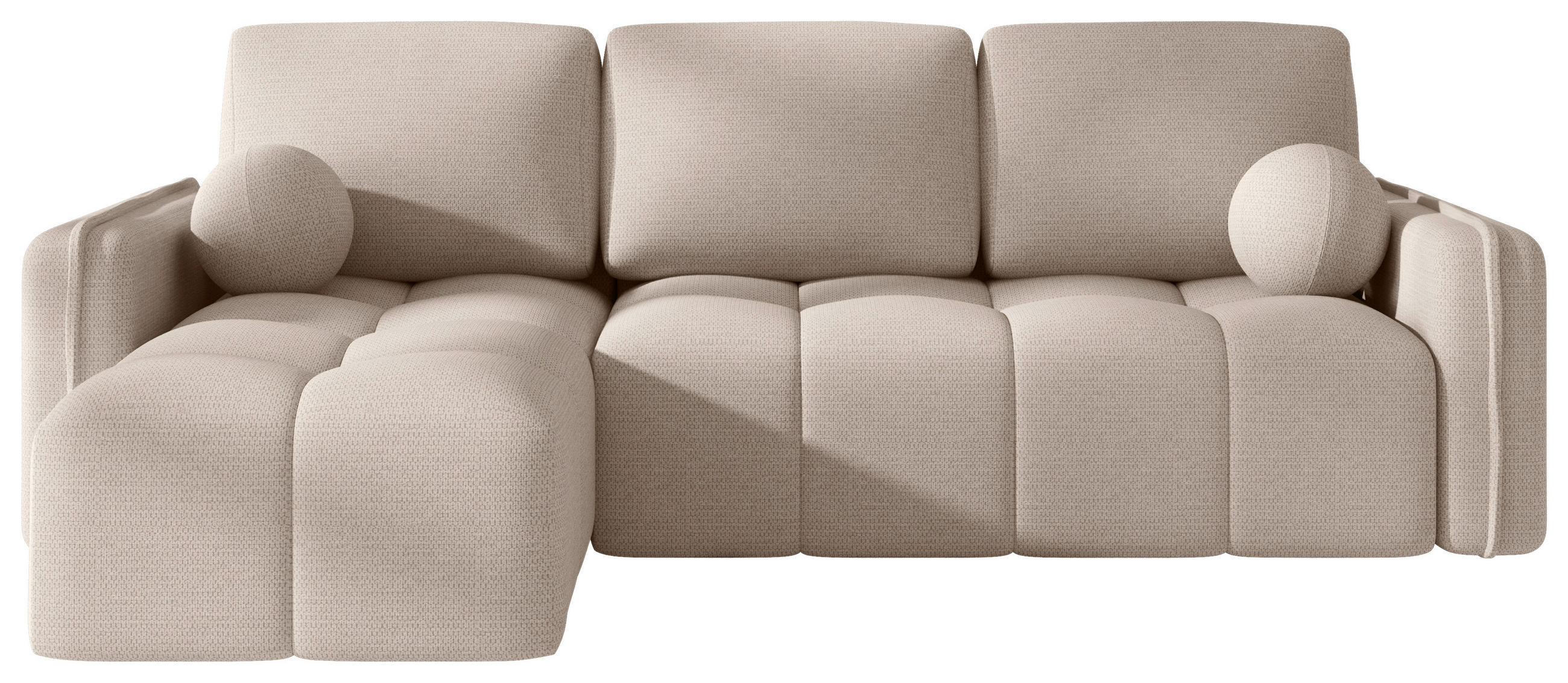 ECKSOFA Creme Flachgewebe Zierkissen, Rückenkissen, Bettkasten, Schlaffunktion, Rücken echt, Liegefläche im Originalstoff  - Creme/Schwarz, MODERN, Kunststoff/Textil (142/240cm) - Carryhome