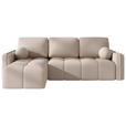 ECKSOFA Creme Flachgewebe Zierkissen, Rückenkissen, Bettkasten, Schlaffunktion, Rücken echt, Liegefläche im Originalstoff  - Creme/Schwarz, MODERN, Kunststoff/Textil (142/240cm) - Carryhome