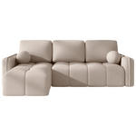 ECKSOFA Creme Flachgewebe Zierkissen, Rückenkissen, Bettkasten, Schlaffunktion, Rücken echt, Liegefläche im Originalstoff  - Creme/Schwarz, MODERN, Kunststoff/Textil (142/240cm) - Carryhome