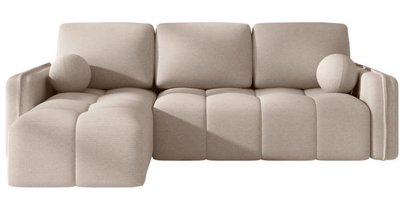 ECKSOFA Creme Flachgewebe Zierkissen, Rückenkissen, Bettkasten, Schlaffunktion, Rücken echt, Liegefläche im Originalstoff  - Creme/Schwarz, MODERN, Kunststoff/Textil (142/240cm) - Carryhome