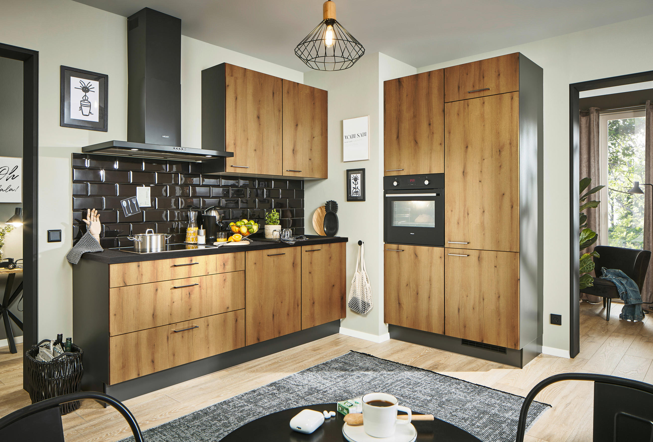 ECKKÜCHE - Chromfarben/Eichefarben, Design, Holzwerkstoff/Metall (220/120cm) - Xora