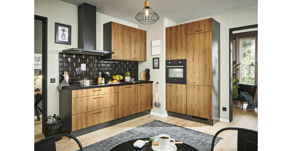ECKKÜCHE 220/120 cm in Eichefarben, Graphitfarben, Schwarz - Chromfarben/Eichefarben, Design, Holzwerkstoff/Metall (220/120cm) - Xora