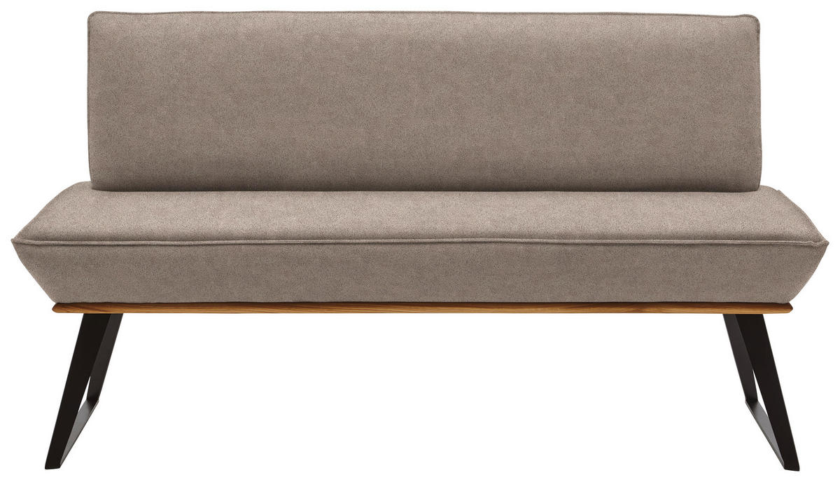 SITZBANK 160/87/64 cm Lederlook Schwarz, Eichefarben, Hellbraun Eiche massiv Metall  - Hellbraun/Eichefarben, Design, Holz/Textil (160/87/64cm) - Voleo