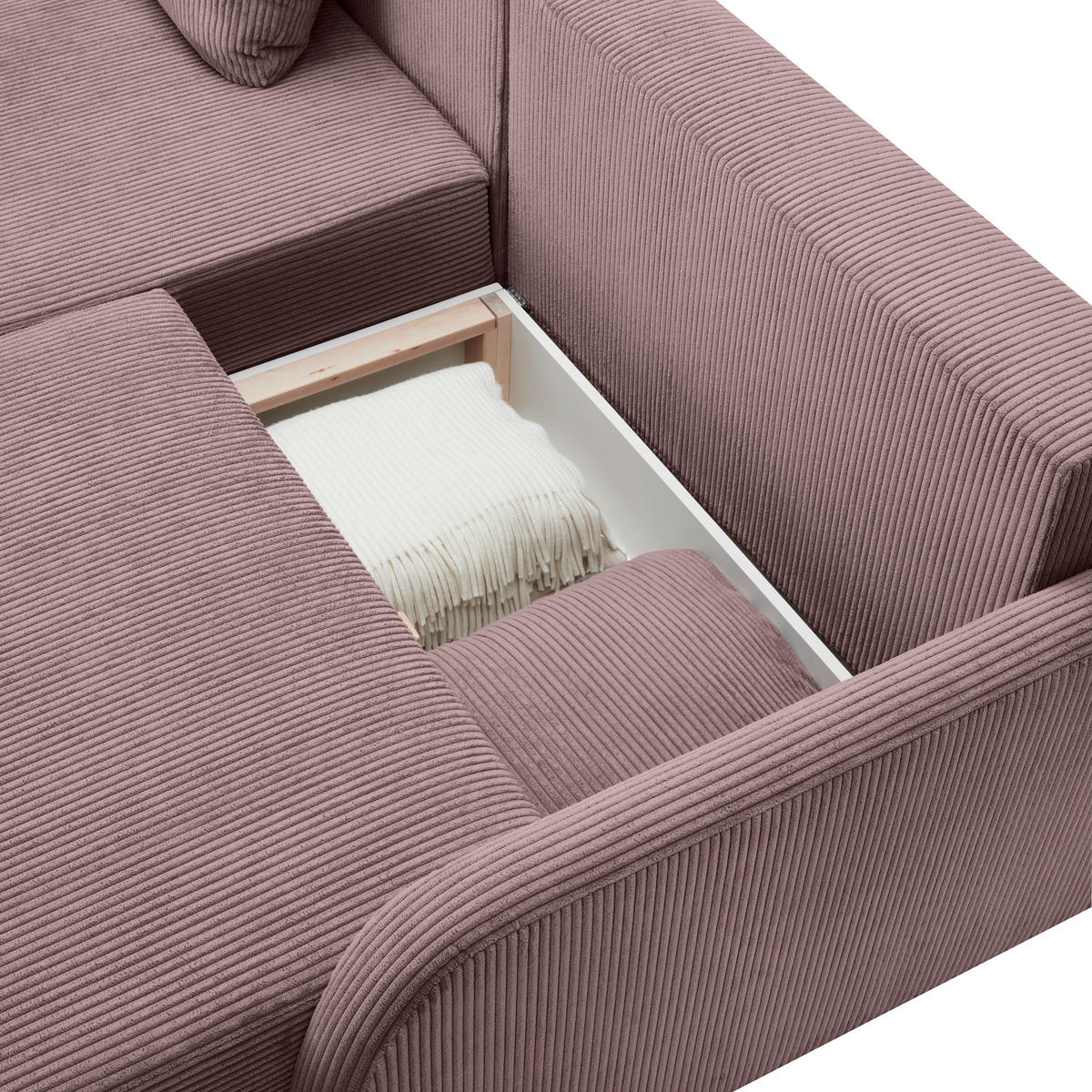 ECKSOFA in Cord Rosa  - Schwarz/Rosa, Konventionell, Kunststoff/Textil (217/146cm) - Carryhome