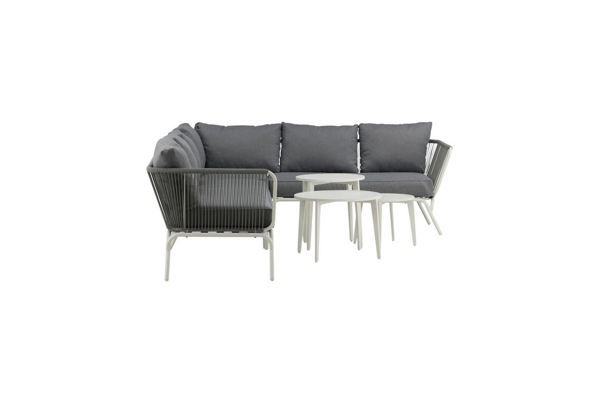 DINING-LOUNGESET  - Weiß/Grau, KONVENTIONELL, Textil/Metall - Gardenson