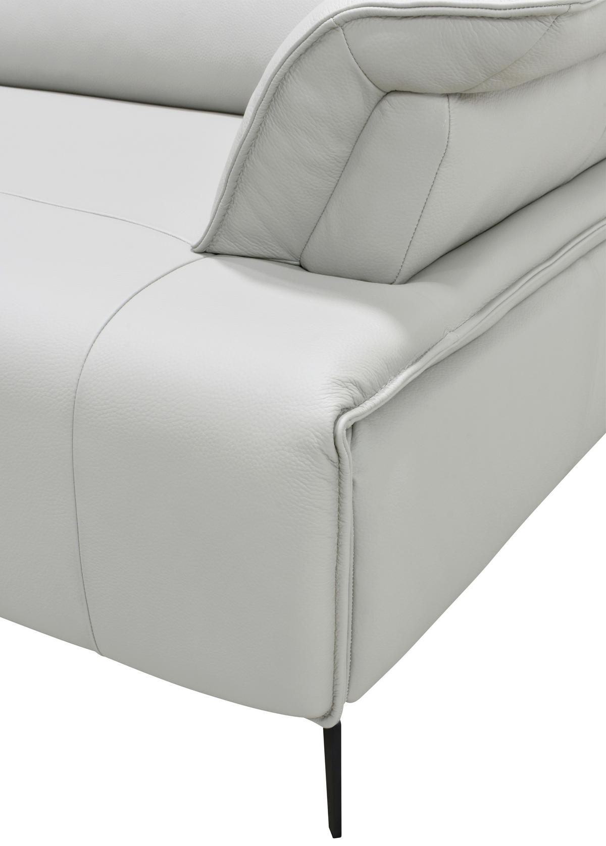 ECKSOFA Hellgrau, Schwarz Echtleder Rückenkissen, Rücken echt, Kopfteilverstellung, Sitztiefenverstellung, Fußteilverstellung, Armlehnenkissen  - Hellgrau/Schwarz, Design, Leder/Metall (280/75-100/112-176cm) - Celina Home