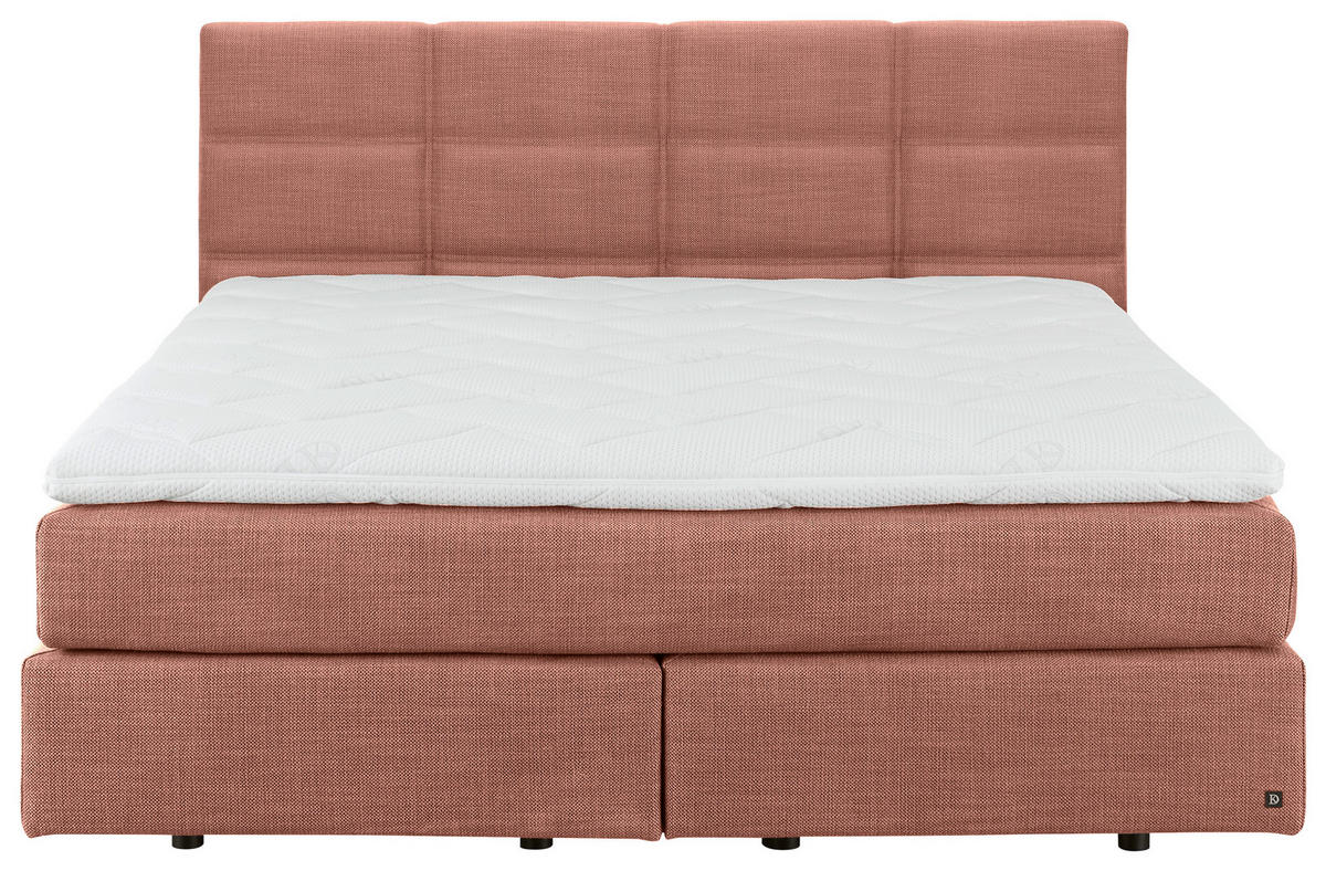 BOXSPRINGBETT 200/200 cm,  in Lachsfarben, Topper, Matratzen, unterschiedliche Matratzenhärtegrade je Bettseite, H2 + H3 = mittel + fest  - Schwarz/Lachsfarben, Design, Kunststoff/Textil (200/200cm) - Dieter Knoll