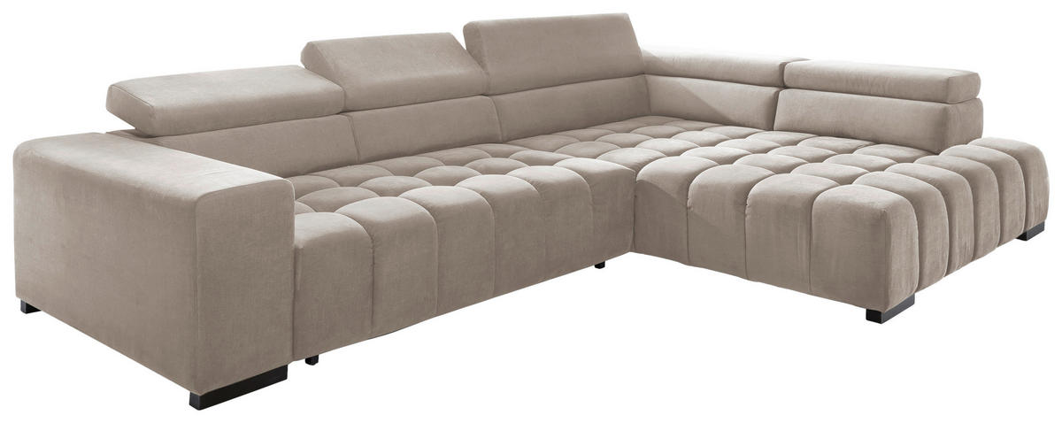 ECKSCHLAFSOFA Beige Velours  - Beige/Schwarz, Design, Holz/Textil (307/201cm) - Livetastic