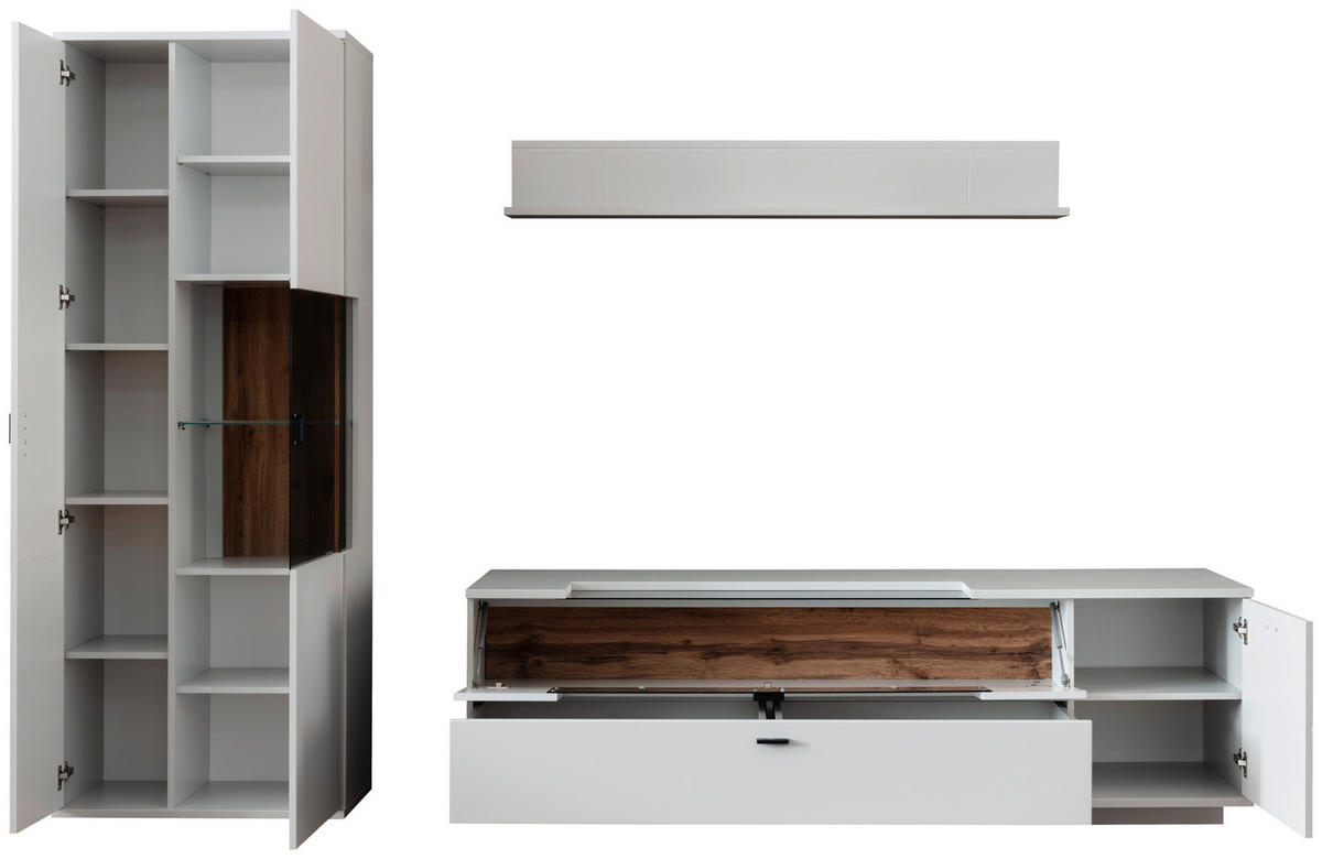 WOHNWAND  in Weiß, Eichefarben  280/199/50 cm  - Eichefarben/Anthrazit, Design, Glas/Holzwerkstoff (280/199/50cm) - Stylife