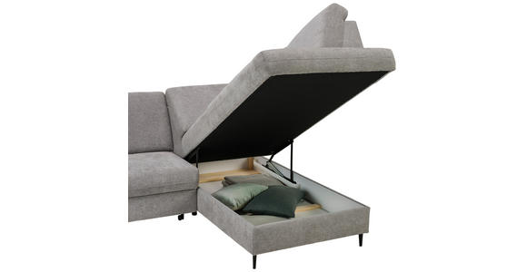 ECKSOFA in Chenille Grau  - Schwarz/Grau, MODERN, Holz/Textil (241/184cm) - Carryhome