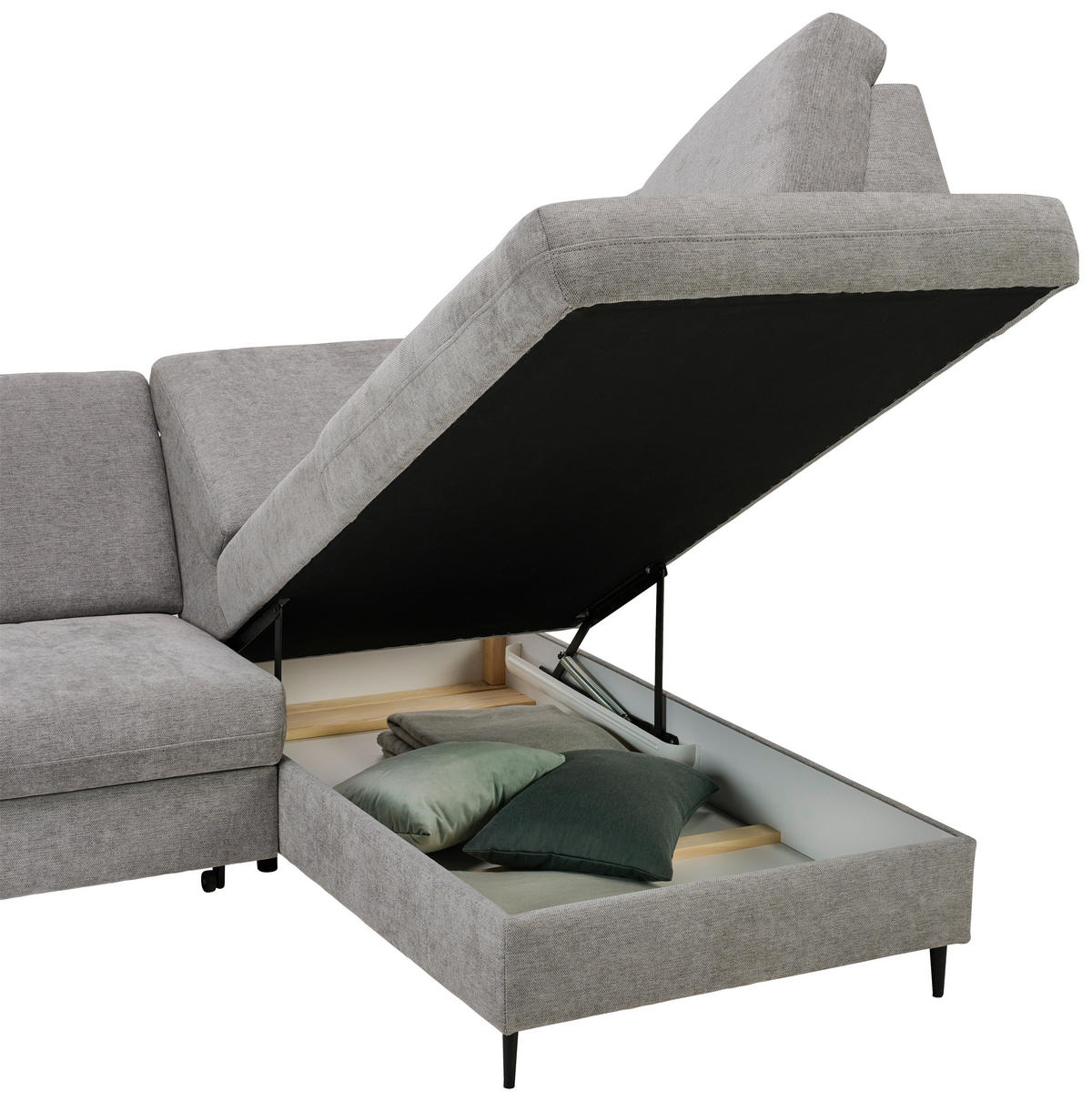 ECKSOFA in Chenille Grau  - Schwarz/Grau, Modern, Holz/Textil (241/184cm) - Carryhome