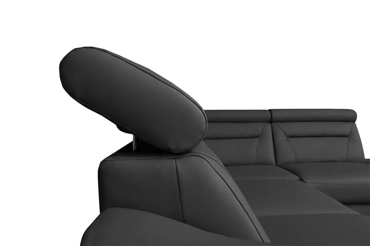 ECKSOFA Anthrazit Echtleder Lederlook Bettkasten, Schlaffunktion, Rücken echt, Kopfteilverstellung  - Wengefarben/Anthrazit, Design, Leder/Holz (212/260cm) - Celina Home