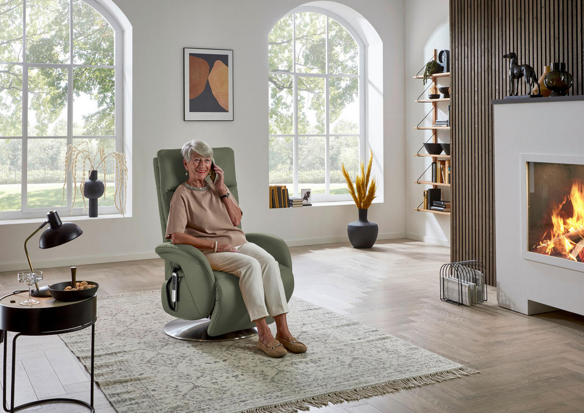 RELAXSESSEL in Leder Grün  - Edelstahlfarben/Grün, Design, Leder/Metall (70/108/80cm) - Cantus