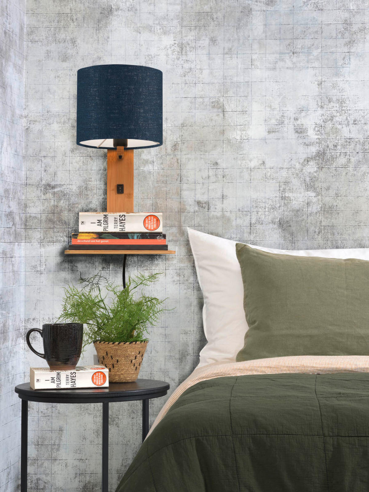 WANDLEUCHTE GOOD&MOJO  19/24/36 cm   - Blau/Naturfarben, Trend, Holz/Textil (19/24/36cm) - Good & Mojo