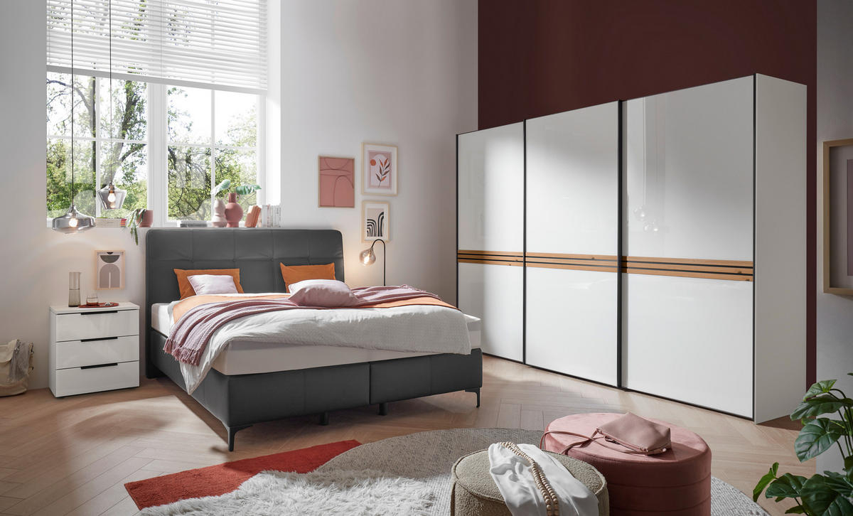 BOXSPRINGBETT 180/200 cm  in Schwarz  - Chromfarben/Schwarz, Basics, Leder/Holz (180/200cm) - Novel