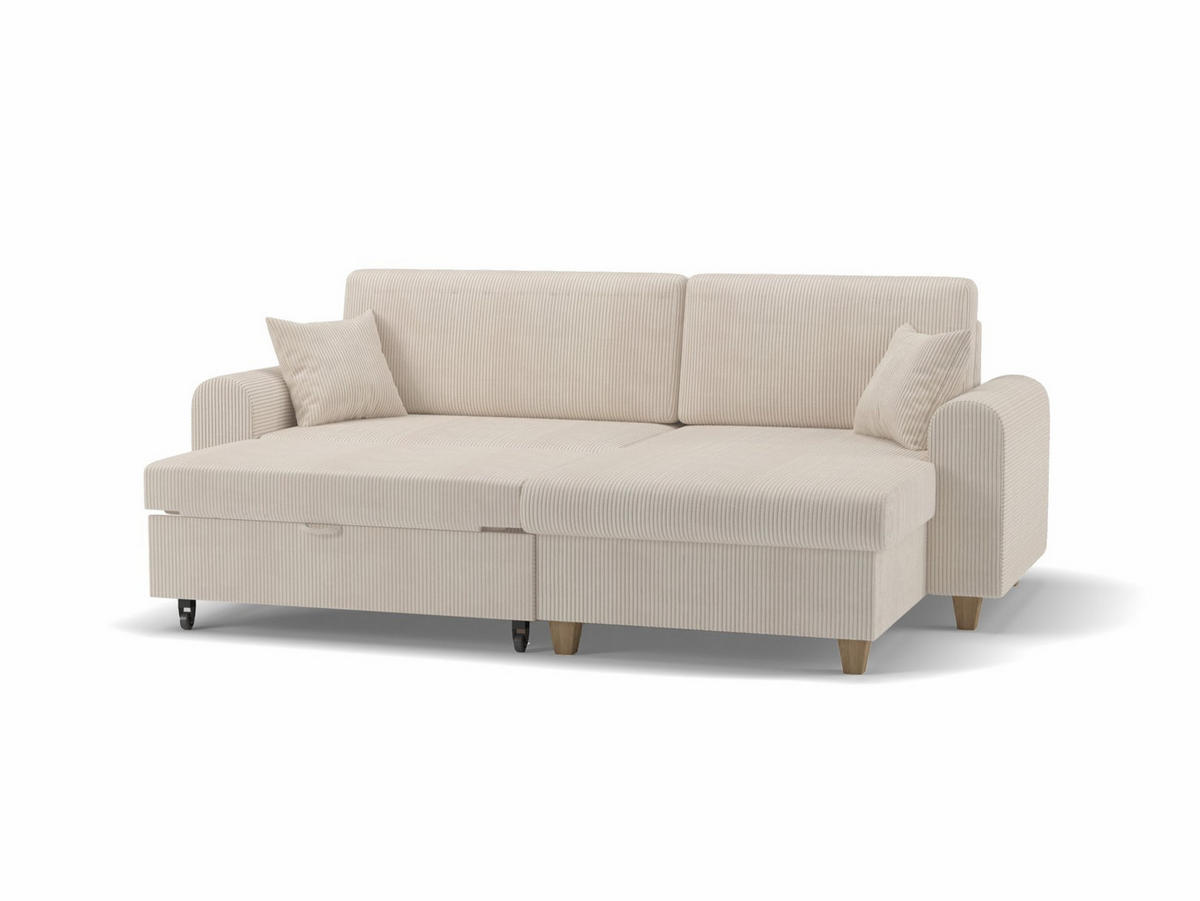 ECKSOFA CORD in Velours Beige  237/124 cm  - Beige/Buchefarben, Design, Holz/Holzwerkstoff (237/124cm) - MID.YOU