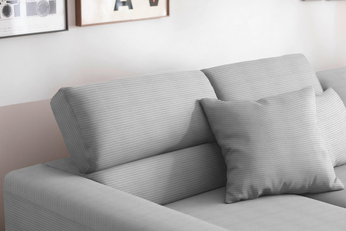 ECKSOFA Cord Hellgrau  - Hellgrau/Schwarz, Design, Textil/Metall (215-217/293cm) - Schöner Wohnen