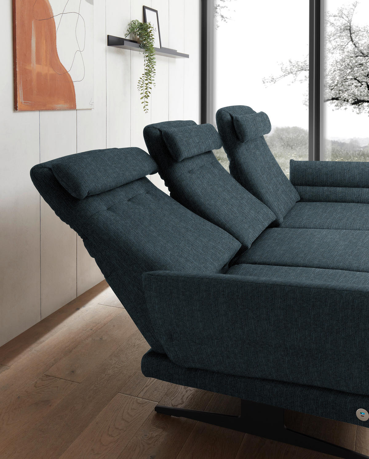 ECKSOFA in Flachgewebe Petrol  279-327/176-217 cm  - Petrol/Schwarz, Design, Textil/Metall (279-327/176-217cm) - Dieter Knoll