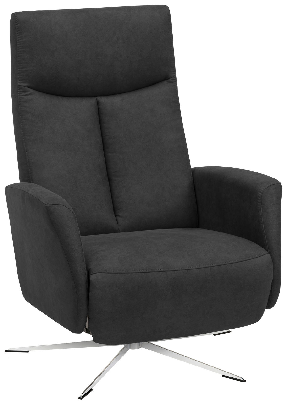 RELAXSESSEL Echtleder Relaxfunktion, Fußteilverstellung    - Silberfarben/Schwarz, Design, Leder/Metall (74/101/84cm) - Welnova