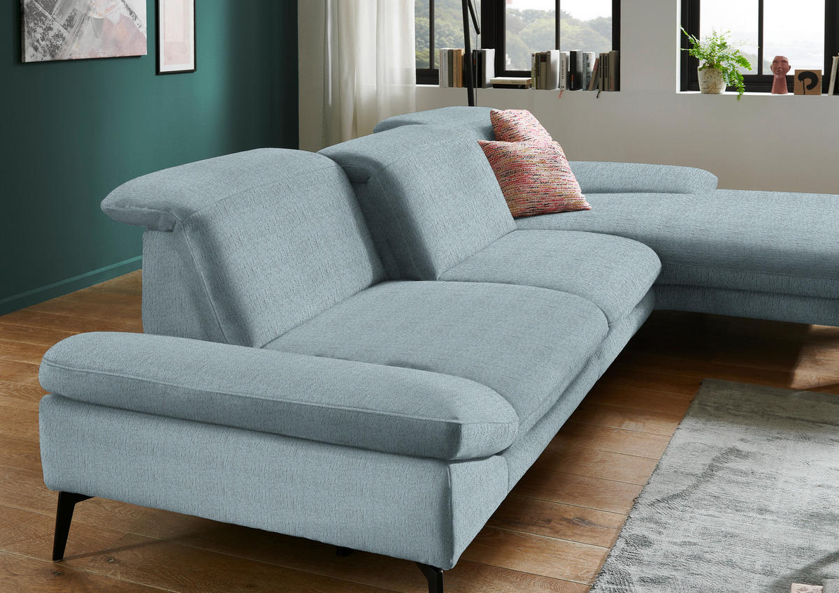 ECKSOFA in Chenille Pastellblau  - Pastellblau/Schwarz, Design, Textil/Metall (319/188cm) - Beldomo System