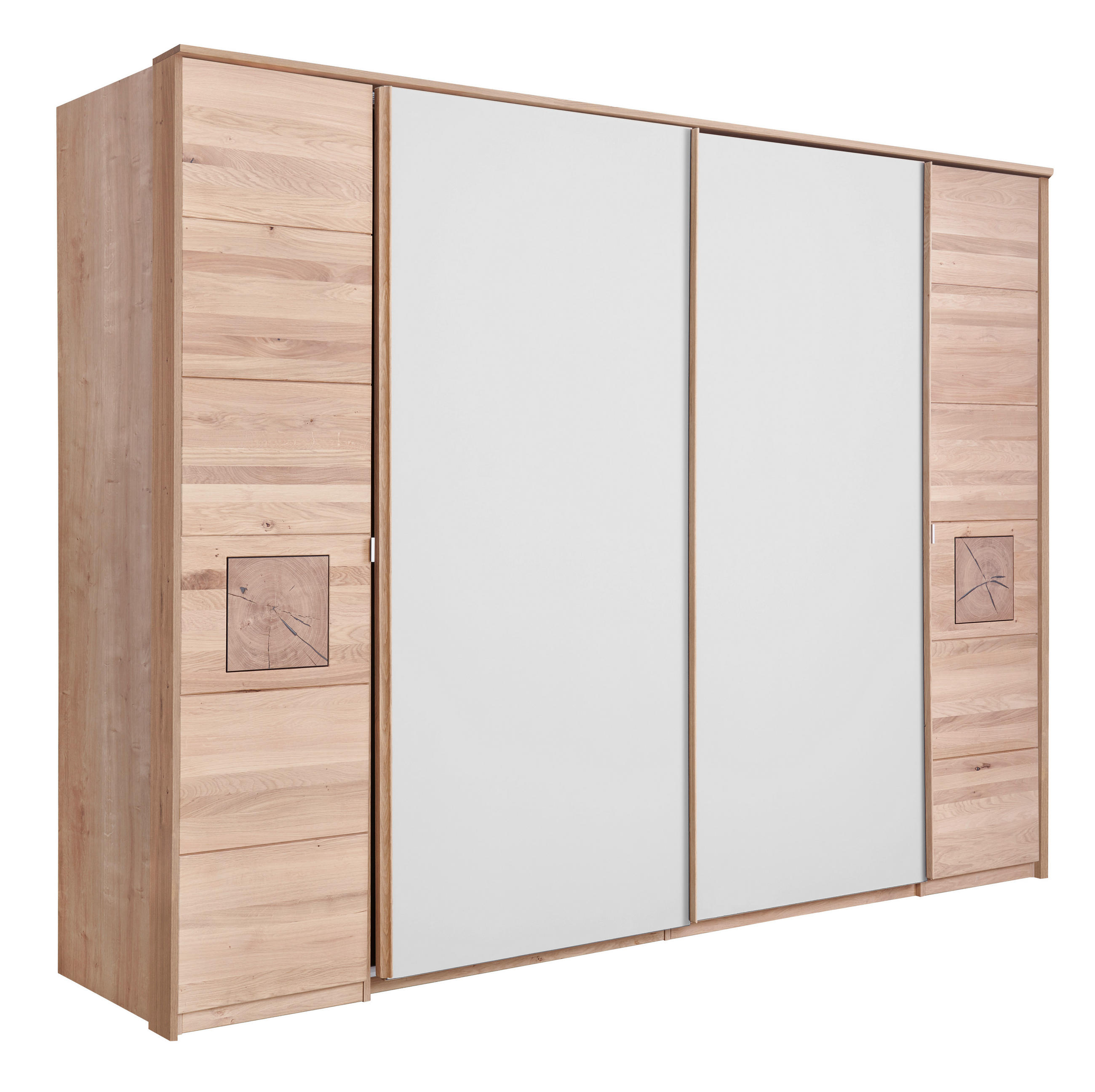 SCHWEBETÜRENSCHRANK 286/215/74 cm Weiß, Eichefarben  - Eichefarben/Weiß, Natur, Glas/Holz (286/215/74cm) - Linea Natura