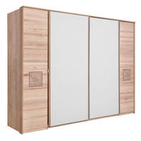 SCHWEBETÜRENSCHRANK 286/215/74 cm Weiß, Eichefarben  - Eichefarben/Weiß, Natur, Glas/Holz (286/215/74cm) - Linea Natura