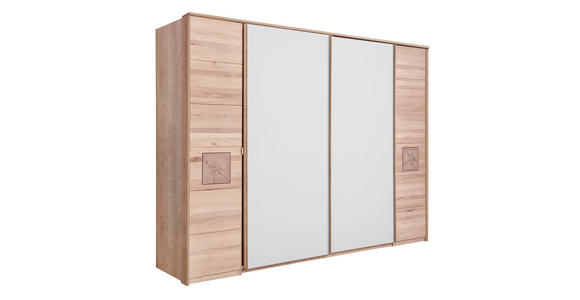 SCHWEBETÜRENSCHRANK  in Weiß, Eichefarben  - Eichefarben/Weiß, Natur, Glas/Holz (286/215/74cm) - Linea Natura