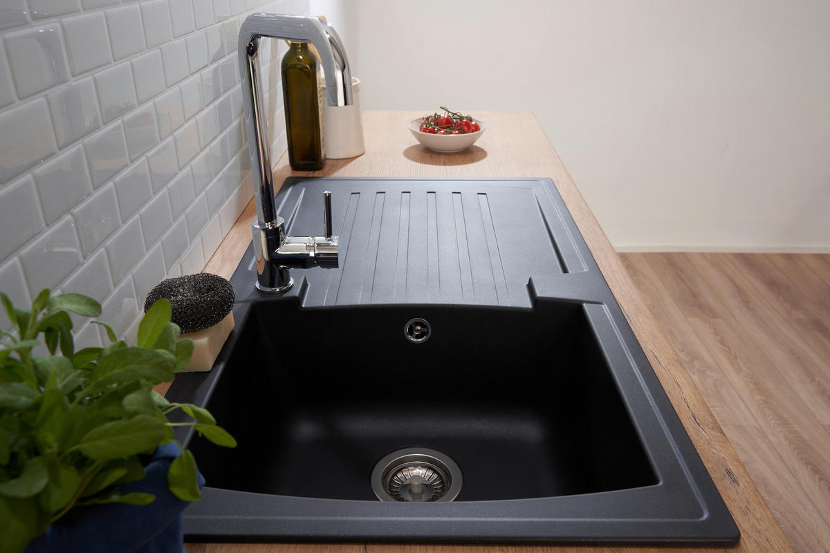 SPÜLE 1712BOSTON86X50S  - Schwarz, Trend, Glas/Kunststoff (86/20/50cm) - Respekta