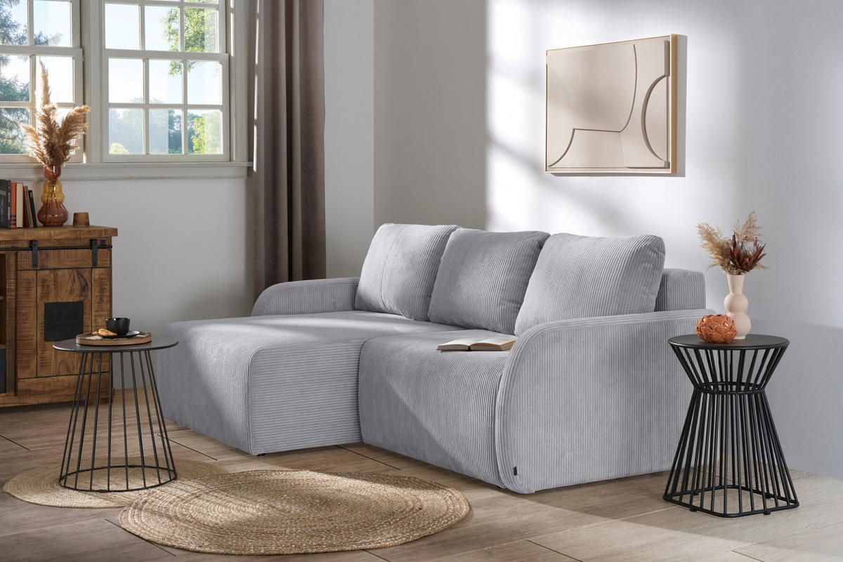 ECKSOFA Grau Cord  - Schwarz/Grau, KONVENTIONELL, Kunststoff/Textil (217/146cm) - Carryhome