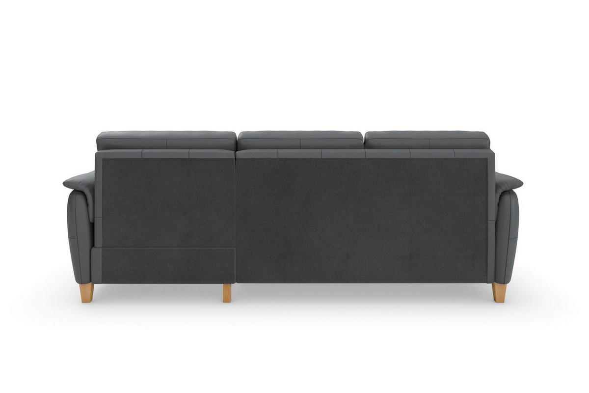 ECKSOFA PALMERA E Schwarz Kombination Echtleder/Stoff Mikrofaser Bettkasten  - Eichefarben/Schwarz, Basics, Leder/Holz (244/163cm) - Sit & More