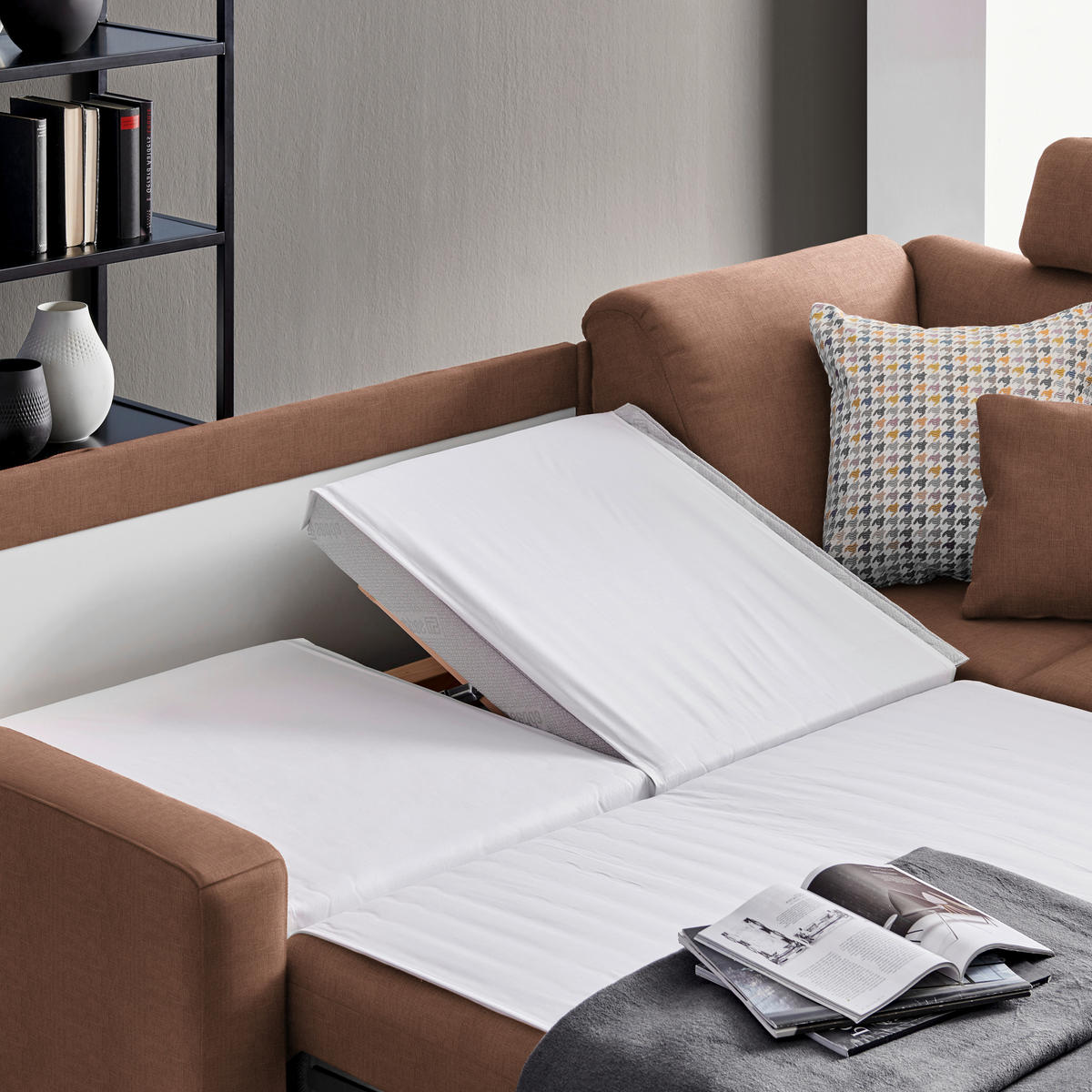 ECKSOFA in Chenille Braun  227/208 cm  - Alufarben/Braun, KONVENTIONELL, Textil/Metall (227/208cm) - Sedda