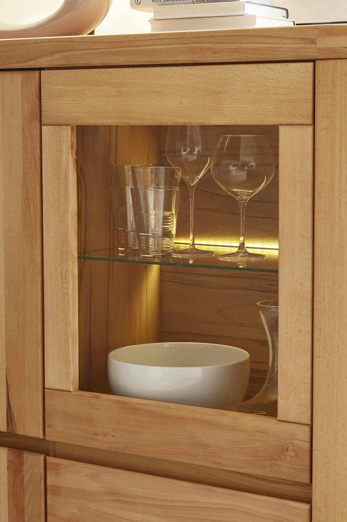HIGHBOARD  in 99/140/38 cm  - Kernbuche/Grau, KONVENTIONELL, Glas/Holz (99/140/38cm) - Voleo