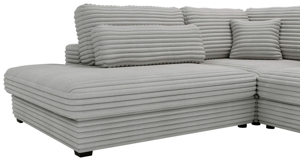 ECKSOFA in Cord, Plüsch Grau  - Schwarz/Grau, Design, Kunststoff/Textil (244/332cm) - Livetastic