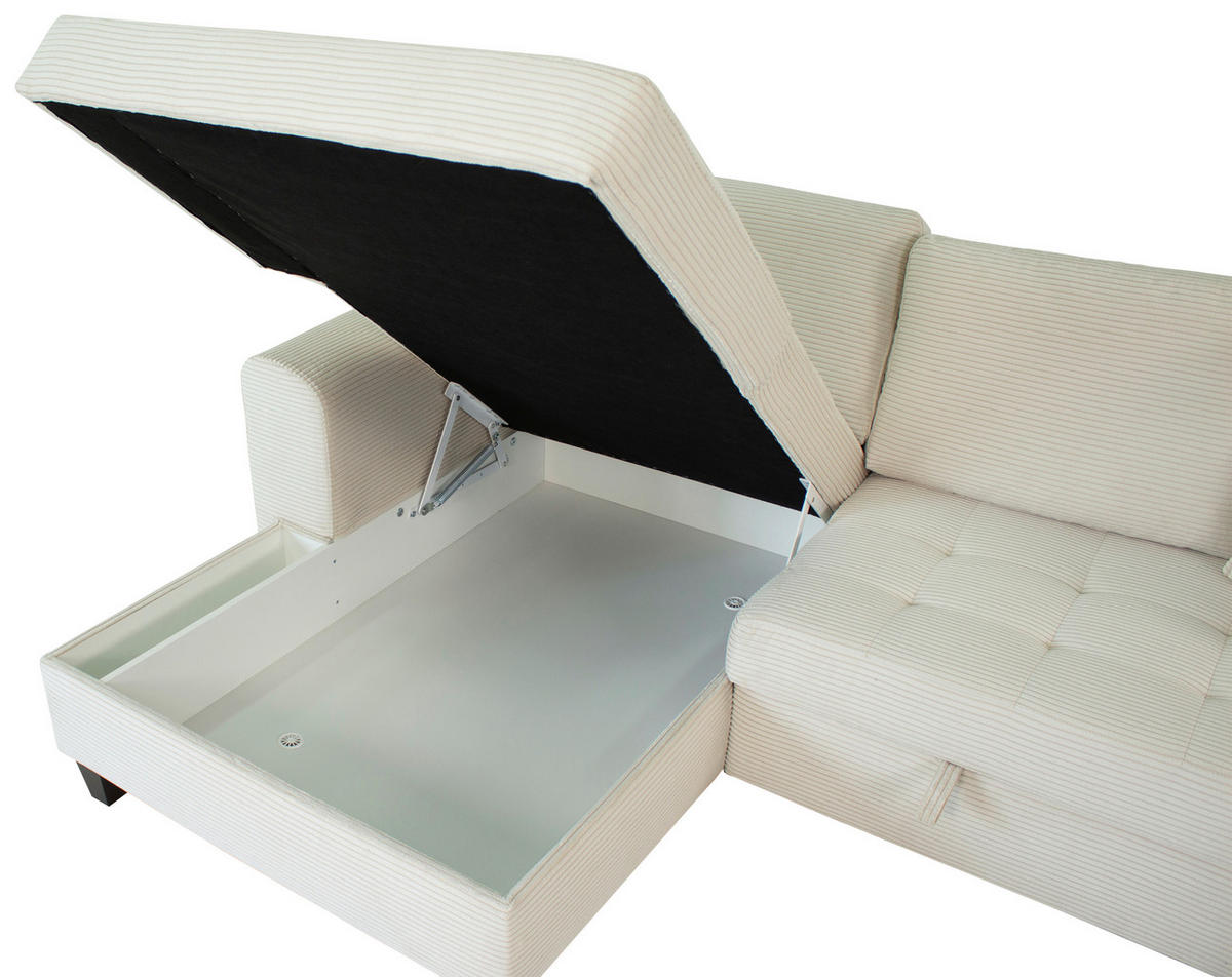 ECKSOFA MORITZ Creme Cord Zierkissen, Bettkasten  - Creme, Trend, Textil (155/265cm) - P & B