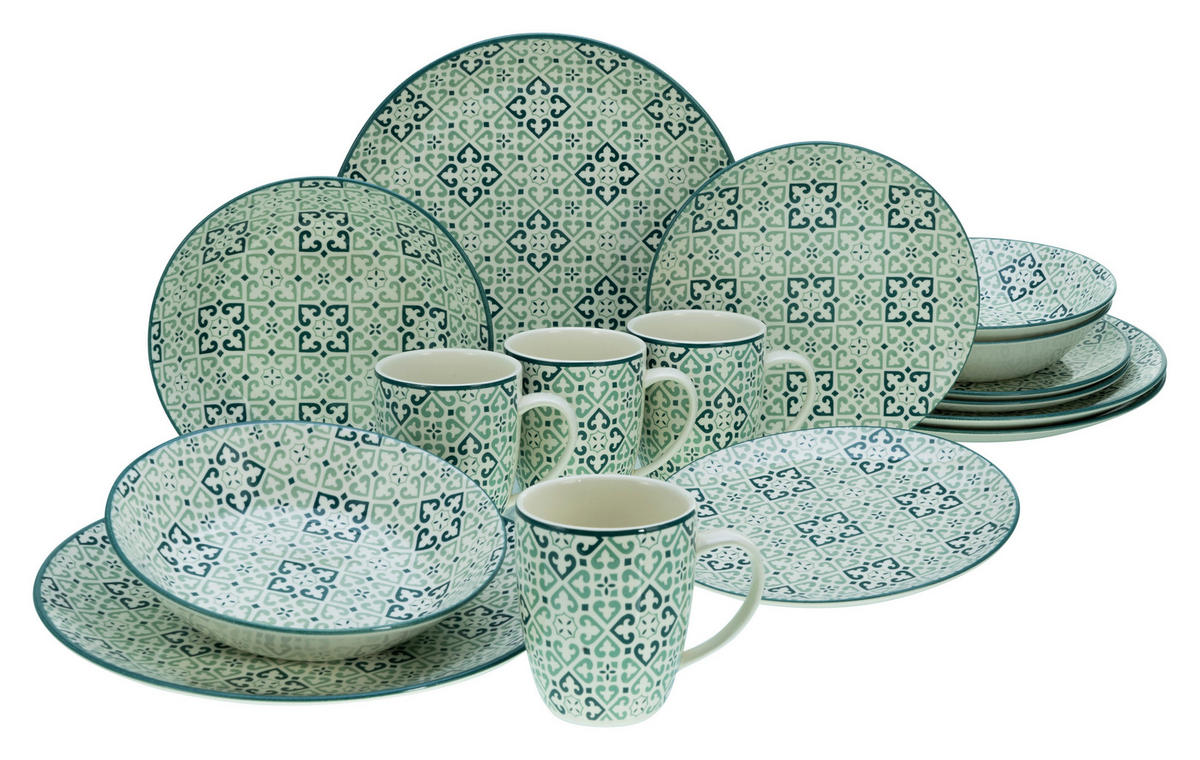 KOMBISERVICE Yara Petrol 16-teilig  - Weiß/Hellgrün, Basics, Keramik - Creatable