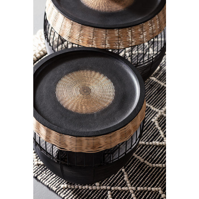 BEISTELLTISCHSET 40-46/40-46/42-48 cm Naturfarben, Schwarz rund - Schwarz/Naturfarben, Design, Naturmaterialien/Metall (40-46/40-46/42-48cm) - Kare-Design