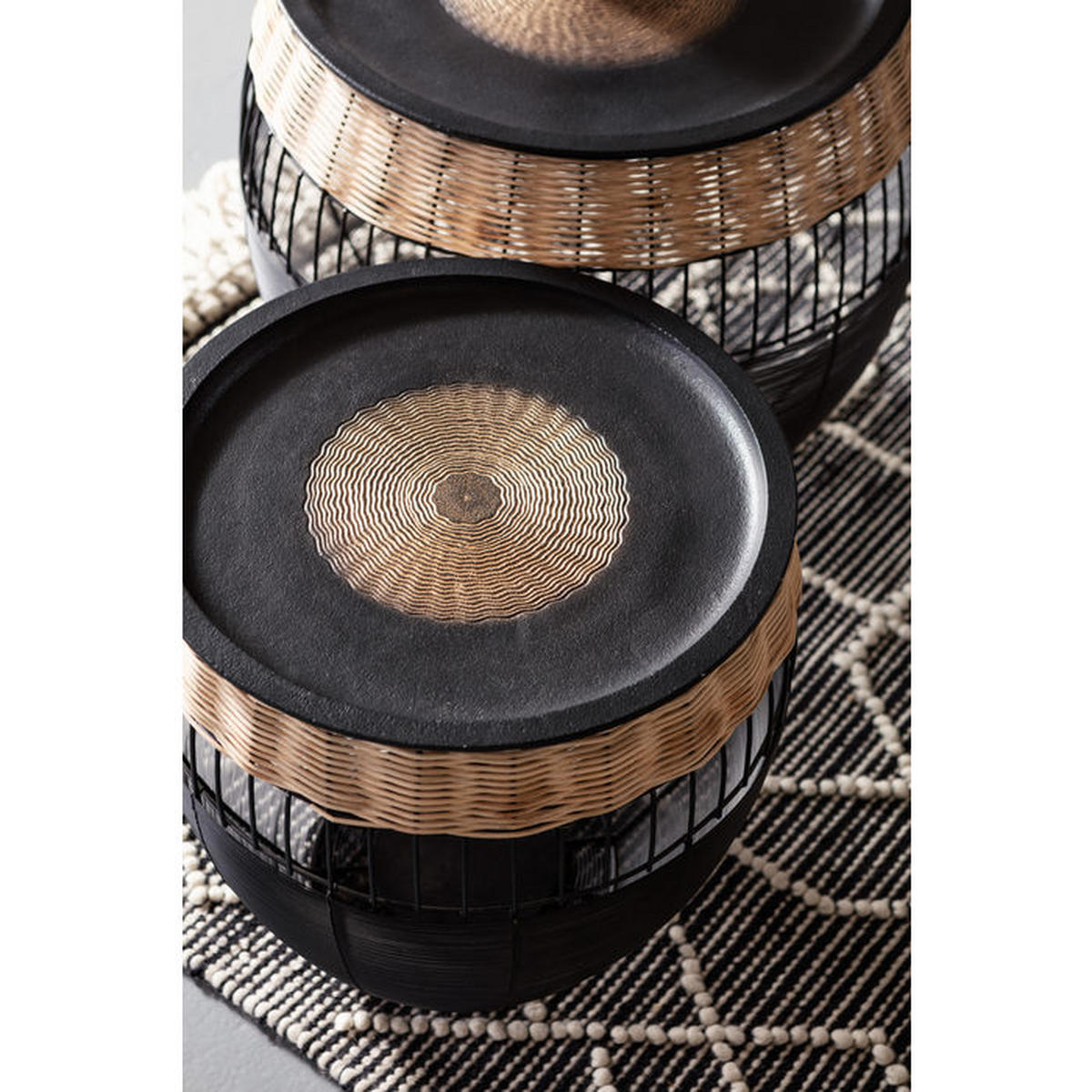 BEISTELLTISCHSET in Metall, Naturmaterialien 40-46/40-46/42-48 cm  - Schwarz/Naturfarben, Design, Naturmaterialien/Metall (40-46/40-46/42-48cm) - Kare-Design