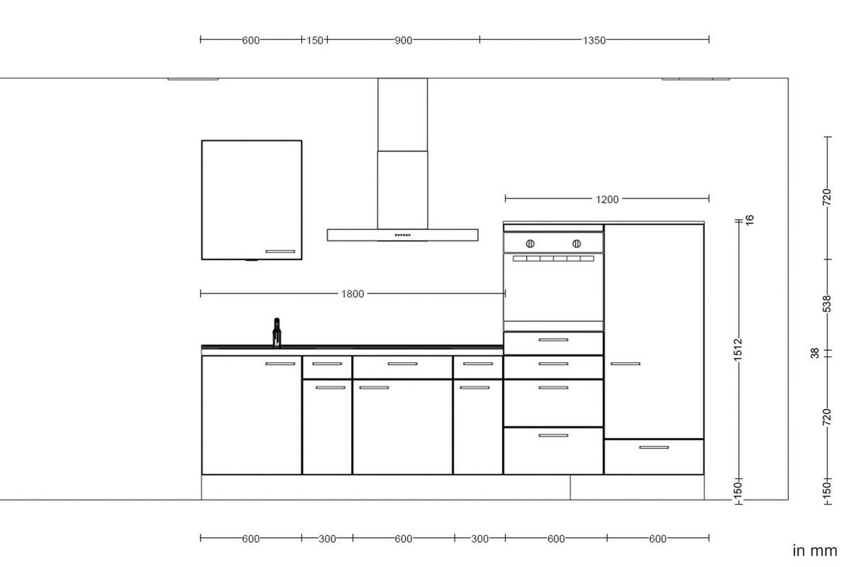 KÜCHENLEERBLOCK 300 cm   in Eichefarben, Schieferfarben  - Schieferfarben/Eichefarben, MODERN, Holzwerkstoff/Metall (300cm) - Nobilia
